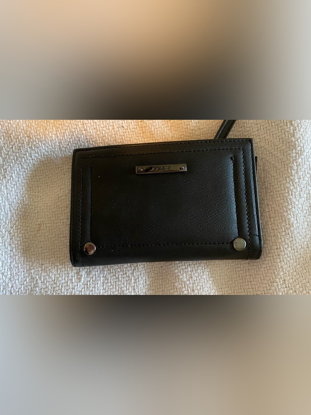 Compact Black Leather Card Wallet with Metal Plate